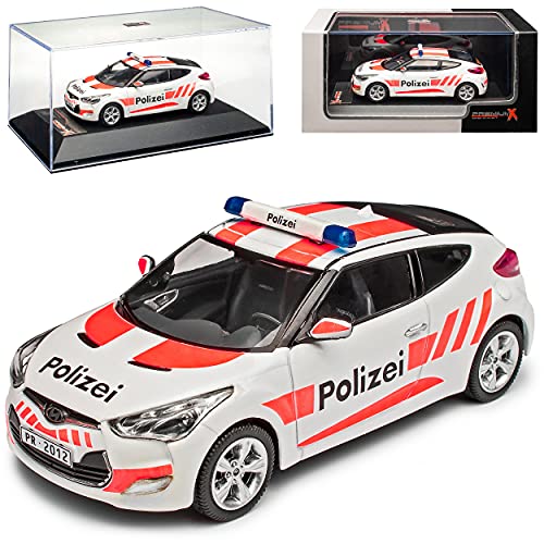 IXO Hyundai Veloster Coupe Weiss Polizei Schweiz 1. Generation 2011-2018 1/43 Modell Auto mit individiuellem Wunschkennzeichen von IXO