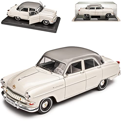 IXO Opel Kapitän Limousine Weiss mit Dach in Grau 1953-1955 Mit Sockel 1/24 Agostini Modell Auto mit individiuellem Wunschkennzeichen von IXO