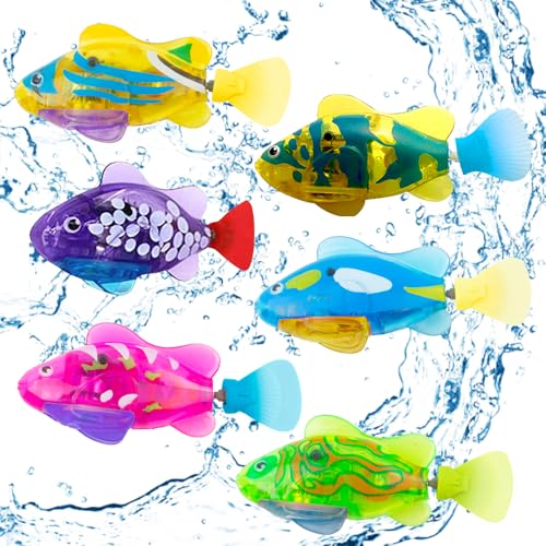 6 Stück Roboter Fisch,Robo Fische für Kinder Fisch Badewanne Spielzeug Elektrisch mit Leuchtende Wiederverwendbare Schwimmende Roboterfische Baby Badespielzeug Set für Kinder (Color01) von IXYHKB