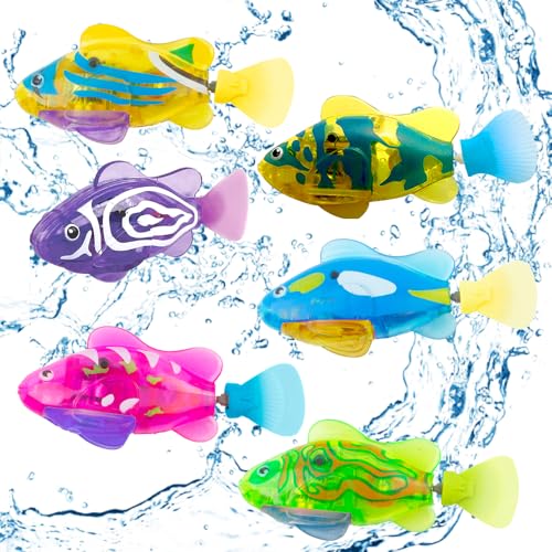 6 Stück Roboter Fisch,Robo Fische für Kinder Fisch Badewanne Spielzeug Elektrisch mit Leuchtende Wiederverwendbare Schwimmende Roboterfische Baby Badespielzeug Set für Kinder (Color02) von IXYHKB