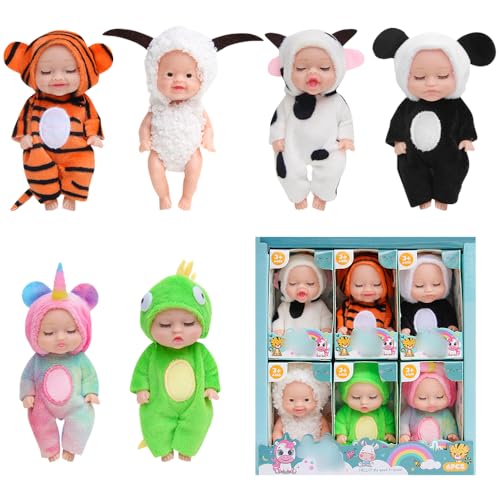 IXYHKB Mini Reborn Puppen, 6 Stück Mini Reborn Babypuppen Realistische Mini Babypuppe mit Kleidung Set Mini Schlafende Wiedergeburt Puppen Newborn Reborn Baby für Mädchen und Kleinkinder (Puppen02) von IXYHKB