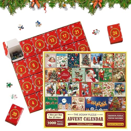 IXYHKB Adventskalender Kinder Puzzle, Adventskalender Puzzle 1000 Teile, 24 Tage Weihnachten Puzzles, Weihnachten Puzzles Geschenk für Erwachsene Und Kinder, Countdown Bis Weihnachten Puzzles von IXYHKB