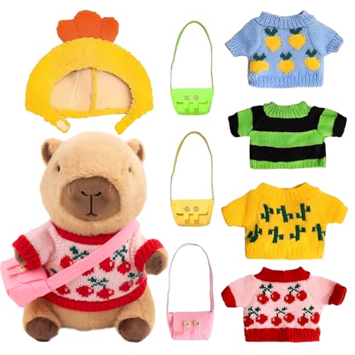 IXYHKB Capybara Plüschtier, 23cm Capybara Kuscheltier, Niedliche Capybara Plushies mit Kleidung und Accessoires, Super Weiche Gefüllte Capybara Stofftier Plüsch Puppe für Kinder Home Deko von IXYHKB