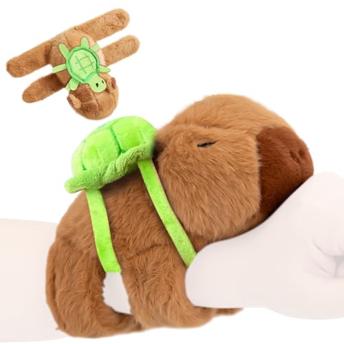 IXYHKB Capybara Schnapparmband, Capybara Kuscheltier, Capybara Plüschtier mit Einen Schildkrötenrucksack, Weicher Kleine Capybara Kuscheltier Klatscharmband für Kinder Jungen Mädchen von IXYHKB