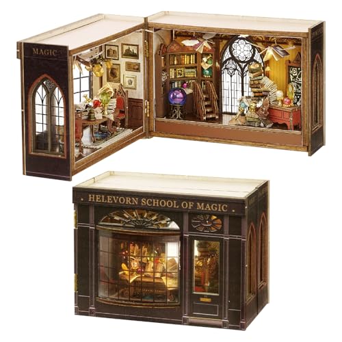 IXYHKB DIY Book Nook Kit, DIY Puppenhaus Holz Haus, 3D Puzzle Buchstützen aus Holz, 3D Holzpuzzle Bücherecke Bücherregaleinsatz mit LED-Licht für Erwachsene Teens Weihnachten Geschenke von IXYHKB