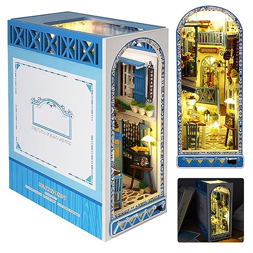 IXYHKB DIY Book Nook Kit, Puppenhäuser Miniatur Haus Kit, Book Nook Miniatur Puppenhaus Kit, 3D Miniature House Kit mit LED Light, DIY Buchstützen Modellbausätze für Erwachsene Bauen (Meeresbrise) von IXYHKB