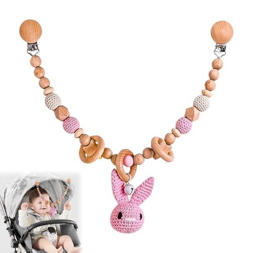 IXYHKB Kinderwagenkette Holz Baby, Kinderwagen Kette für Babys, Kinderwagenspielzeug Mädchen Junge,Spielzeug Aufhängen an Babyschale Kinderbett für Babys und Kleinkinder ab 0+ Monaten (Kaninchen) von IXYHKB