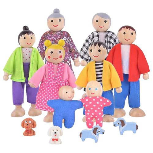 IXYHKB Puppenhaus Puppen, 7 Stück Figuren Puppenfamilie Set, Hölzerne Puppenfamilie für Puppenhaus, Puppenhaus Puppenfamilie Set für Mädchen Kinder Kinder Spielzeug Geschenk, Begleitung von Kindern von IXYHKB