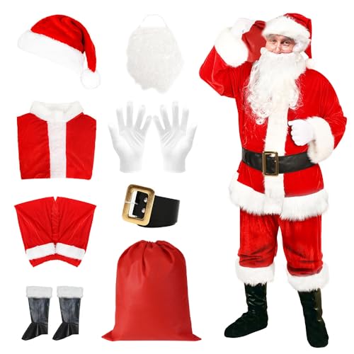 IXYHKB Weihnachtsmann-Kostüm für Herren, 8-teiliges Weihnachtsmann-Kostüm für Erwachsene, Weihnachtsmann-Kostüm, luxuriöses Weihnachtsmann-Outfit, Weihnachtsmann-Anzug, von IXYHKB