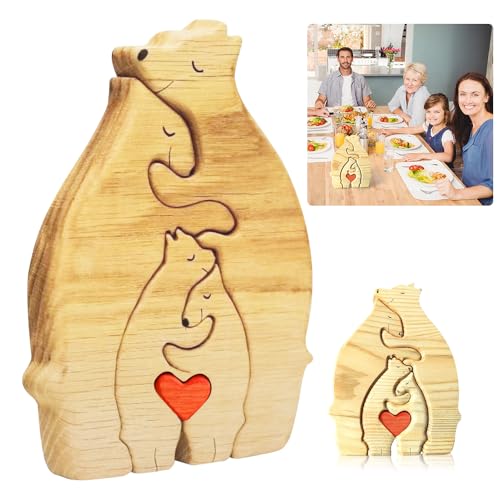 Personalisiertes Bärenfamilie Kunstpuzzle Aus Holz,Personalisiertes Holzkunstpuzzle der Bärenfamilie Familienpuzzle Bären Aus Holz Holzpuzzle Montessori Spielzeug Geschenk Familie (Holzfarbe01 4 Pcs) von IXYHKB