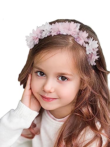 IYOU Blumenmädchen Stirnband Rosa Blumen Stirnband Perle Hochzeit Kommunion Haarschmuck für Kinder von IYOU