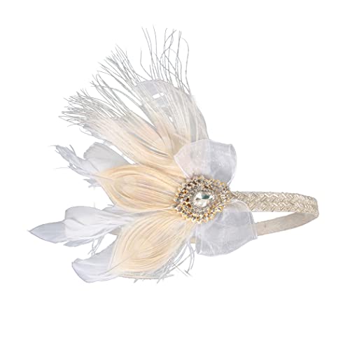 IYOU Feder Gatsby Stirnband Weiß Kristall Flapper Kopfschmuck Strass Haarteile Vintage Festival Abschlussball Kostüm 1920er Jahre Haarschmuck für Frauen von IYOU