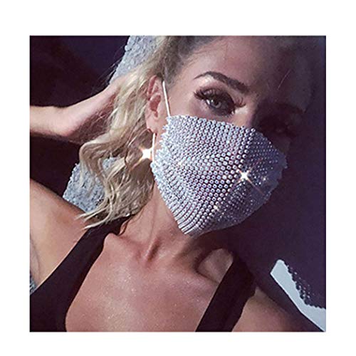 IYOU Funkelnde Kristallmaschenmaske Weiß Strass Gesicht Bedeckung Elastische Masken Party Prom Nachtclub Dekoration Masken Schmuck für Frauen und Mädchen von IYOU