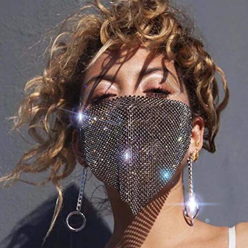 IYOU Glänzender Kristall Netzmaske Schwarz Maskerade Sparkly Strass Gesichtsmasken Bling Ball Party Halloween Genie Kostüm Glitter Dekoration Maske Schmuck für Frauen und Mädchen von IYOU