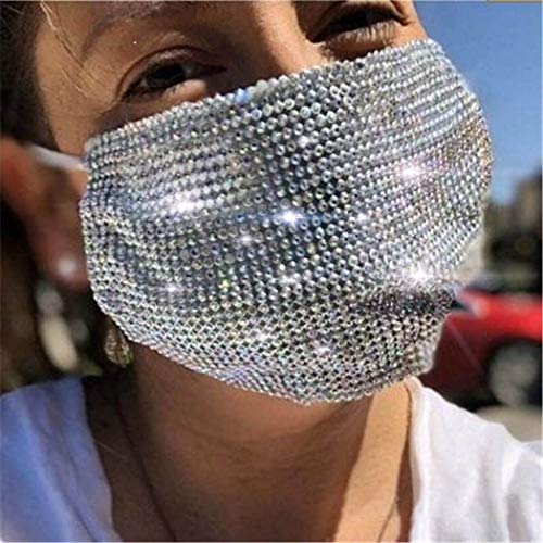 IYOU Glitter Crystal Mesh Masken Weiß Sparkly Strass Maskerade Gesichtsmasken Wiederverwendbare glänzende Mundabdeckung Halloween Genie Bling Kostüm Dekoration Schmuck für Frauen und Mädchen von IYOU