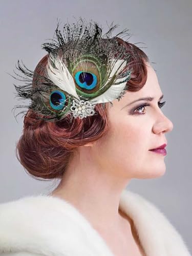 IYOU Pfauenfeder Flapper Kopfstück Grün 1920er Jahre Gatsby Haarspangen Festival Hochzeit Haarschmuck für Frauen von IYOU