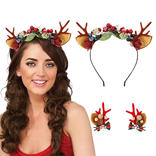 IYOU Weihnachten Haarbänder Haarspangen Rot Rentier Geweih Haarband Blume Liebe Ohr Weihnachts Haarschmuck für Party Halloween Cosplay von IYOU