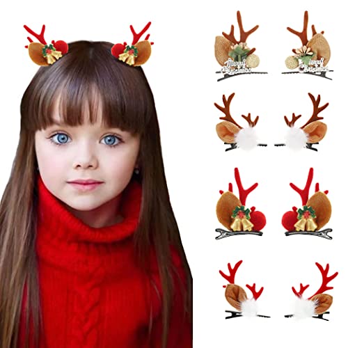 IYOU Weihnachts Haarspangen Set rotes Rentiergeweih Haarteil lange Hirschohren Festival Cosplay Weihnachten Haarschmuck für Frauen und Mädchen (4 Stück) von IYOU