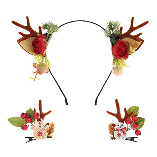 IYOU Weihnachts Stirnbänder mit Haarspangen Rot Blumengeweih Haarband Schneemann Party Weihnachten Haarreifen Haarschmuck für Erwachsene und Kinder von IYOU