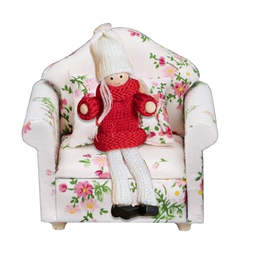 Ibuloule Puppenhaus-Sofa, Möbelsofa - Miniatur Couch Puppensofa Stuhl mit Kissen,Realistisches Möbelspielzeug, Puppenhauszubehör für Sammler, Kindergeschenk, Enthusiasten von Ibuloule
