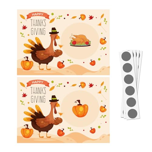 Ibuloule Thanksgiving-Spiel-Rubbelkarten | 48 Stück Truthahn-Rubbelkarten für stimmungsvolles Thanksgiving - Klassenzimmeraktivitäten für Zusammenkünfte, Schulveranstaltungen, Gruppenspiele von Ibuloule