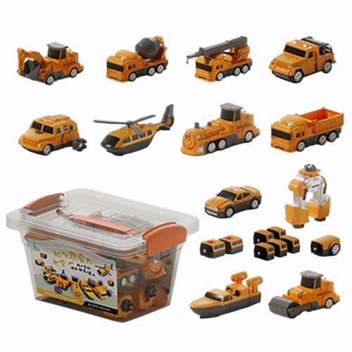 Ibuloule Zusammengebautes Spielzeugauto, Spielfahrzeug-Set - Verwandelnde Bauautos, Spielzeugfahrzeuge für Kinder | Aufbewahrungsbox inklusive Sammelfiguren -Blöcke für Kindergarten, Schlafzimmer von Ibuloule