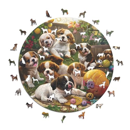 Iconic Puzzles - Puppies in The Garden, fantasy animals, 100% nachhaltiges Holzpuzzle, Geschenke für Kinder und Erwachsene, Größe L, 600 Teile von Iconic Puzzles