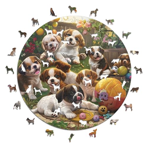 Iconic Puzzles - Puppies in The Garden, fantasy animals, 100% nachhaltiges Holzpuzzle, Geschenke für Kinder und Erwachsene, Größe L, 600 Teile von Iconic Puzzles