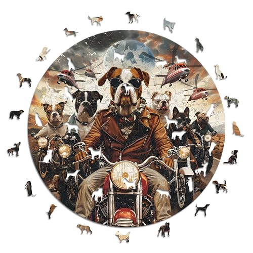 Iconic Puzzles - Motorcyclist Dogs, fantasy animals, 100% nachhaltiges Holzpuzzle, Geschenke für Kinder und Erwachsene, Größe L, 600 Teile von Iconic Puzzles