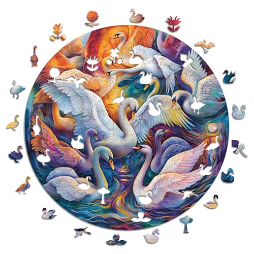 Iconic Puzzles – Majestic Swans, fantasy animals, 100 % nachhaltiges Holzpuzzle, Geschenke für Kinder und Erwachsene, Größe L, 600 Teile von Iconic Puzzles