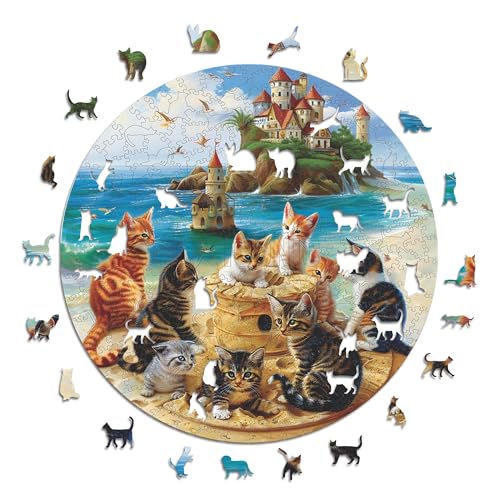 Iconic Puzzles - Kittens at The Seaside, fantasy animals, 100% nachhaltiges Holzpuzzle, Geschenke für Kinder und Erwachsene, Größe L, 600 Teile von Iconic Puzzles