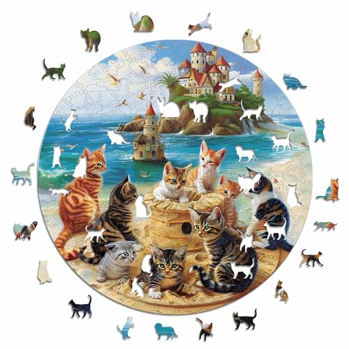 Iconic Puzzles - Kittens at The Seaside, Fantasy Animals, 100% nachhaltiges Holzpuzzle, Geschenke für Kinder und Erwachsene, Größe L, 600 Teile von Iconic Puzzles