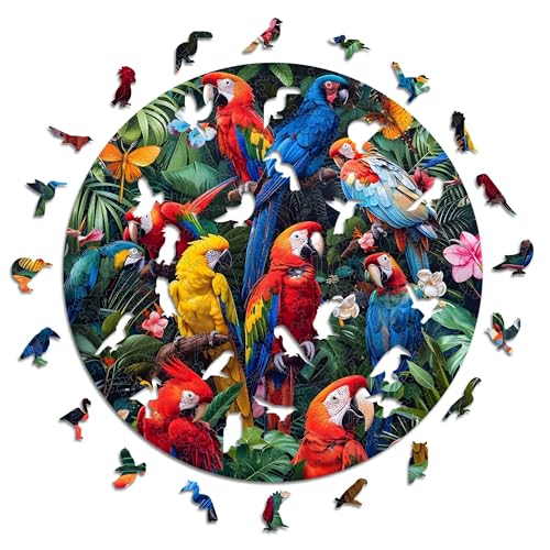 Iconic Puzzles – Colorful Parrots, fantasy animals, 100 % nachhaltiges Holzpuzzle, Geschenke für Kinder und Erwachsene, Größe L, 600 Teile von Iconic Puzzles