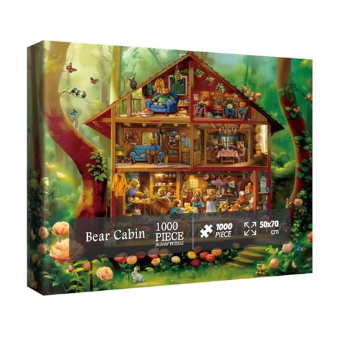 Bärenkabinen-Puzzles für Erwachsene, 1000 Teile, bunte Landschaft, Tierkunst-Puzzle, schöne Vogel-, Blumen-, Schmetterlings-, Eulen-Puzzle von IdeaBazar