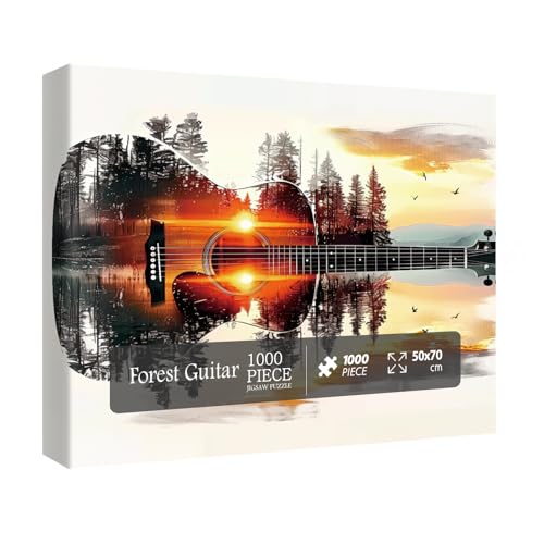 Bunte Gitarrenwald-Puzzles für Erwachsene, 1000 Teile, schöne Kunstlandschaft, See, Sonnenuntergang, Puzzle, hübsches malerisches Baumlandschaftspuzzle von IdeaBazar