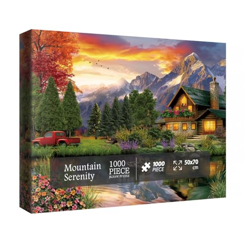 Schöne Landschaft See Sonnenuntergang Puzzles für Erwachsene, 1000 Teile, hübsche Natur, Landhaus, malerische Kunst, Puzzle, bunte Blumenpflanze, Entenbaum, Landschaft Puzzle von IdeaBazar