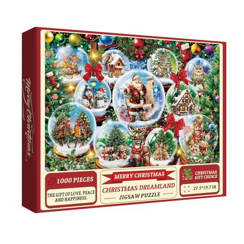 Weihnachtliche Kristallkugel-Puzzles für Erwachsene, 1000 Teile, buntes Winterurlaub, Weihnachtsmann-Puzzle, schöne Weihnachtspuzzle, Nussknacker-Baum, Schneemann, Eule, Hirsch von IdeaBazar