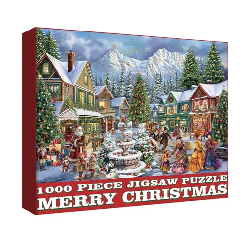 Weihnachtsdorf Puzzles für Erwachsene 1000 Teile, Winter Schöne Szenische Puzzles, Xmas Holiday Tree Nussknacker Schneemann Puzzle von IdeaBazar