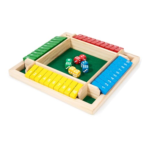 Shut The Box, Farbenfrohes Shut The Box 4 Spieler Wooden Board Games, Würfelspiel Holz Spiel Brettspiele Ab 4 Jahre, Brettspiele Familie Mathematik Lernen Lernspiele Brettspiele Kinder von Ideal Swan