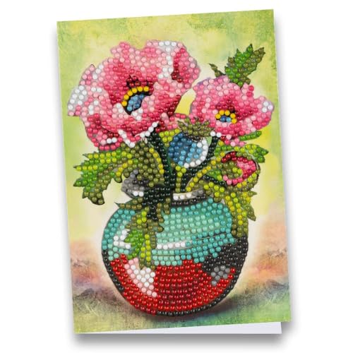 Ideen mit Herz Diamond-Painting-Grußkarte | Din B6 (11,5 x 16,5 cm) | 370 g/m² | inkl. Umschlag & Werkzeug (Mohnblumen in Vase 02) von Ideen mit Herz