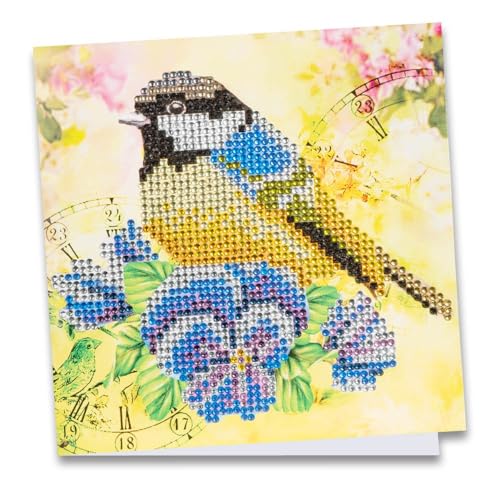 Ideen mit Herz Diamond-Painting-Grußkarte | Strass-Edition | 16 x 16 cm | 370 g/m² | inkl. Steine, Umschlag & Werkzeug (Vogel & Blumen 01) von Ideen mit Herz