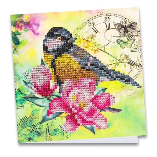 Ideen mit Herz Diamond-Painting-Grußkarte | Strass-Edition | 16 x 16 cm | 370 g/m² | inkl. Steine, Umschlag & Werkzeug (Vogel & Blumen 02) von Ideen mit Herz