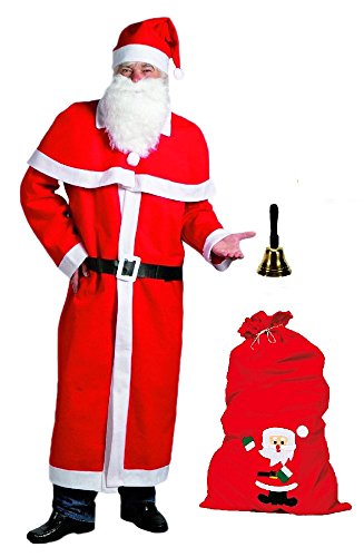 Idena 8580108 Weihnachtsmann Kostüm, 5-teilig, rot / Kombi-Set (mit Filzsack + Glocke) von Iden