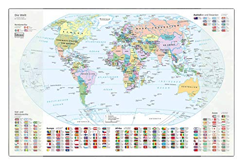 Idena 10447 - Schreibtischunterlage mit zwei Einstecktaschen, Weltkarte, ca. 58,5 x 38,5 cm groß, praktisches Zubehör für Kinder-, Jugend- und Arbeitszimmer von Idena