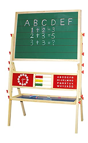 Idena 20106 - Magnet-Standtafel mit Ablage, 2 seitig mit Kreidetafel und Whiteboard, ca. 76 x 38 x 118 cm groß, zum Malen, Schreiben und Rechnen von Idena