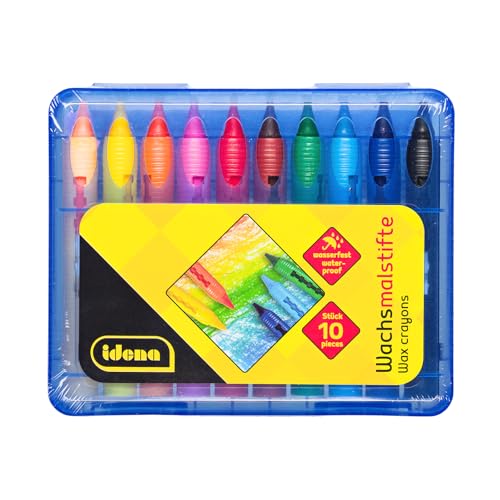 Idena 20218 - Wachsmaler in Schiebehülse mit Steckfunktion, 10 Stück kräftigen Farben, wasserfeste Wachsmalstifte in wiederverschließbarer Kunststoffbox, für Kinder ab 3 Jahren Idena 20218 - Wachsmaler in Schiebehülse mit Steckfunktion, 10 Stück kräftigen Farben, wasserfeste Wachsmalstifte in wiederverschließbarer Kunststoffbox, für Kinder ab 3 Jahren von Idena