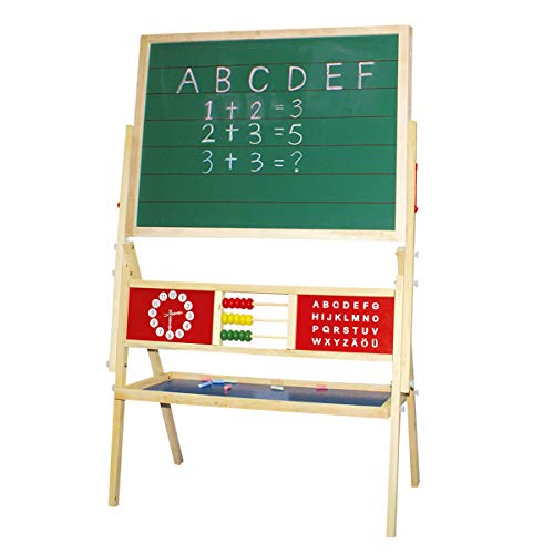 Idena 23905 - Magnet-Standtafel mit Ablage, 2 seitig mit Kreidetafel und Whiteboard, ca. 76 x 38 x 118 cm groß, zum Malen, Schreiben und Rechnen von Idena