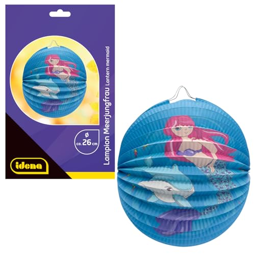 Idena 30414 30414-Lampion Meerjungfrau mit Delfin, ca. Ø 26 cm, Blaue Papierlaterne mit Unterwassermotiv, Kinder Laterne für Sankt Martin und Lichterfest von Idena