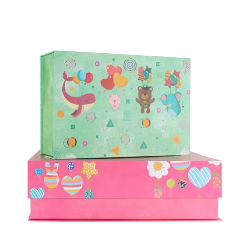 Idena 30477 - Geschenkbox mit magnetischem Klappdeckel, 2 Stück in verschiedenen Größen, Geschenkschachteln für Kinder in Pink und Mint von Idena