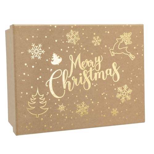 Idena 30487 - Geschenkbox mit Deckel in der Größe 20 x 15 cm, Geschenkschachteln für Weihnachten in Braun mit goldenen Motiven von Idena